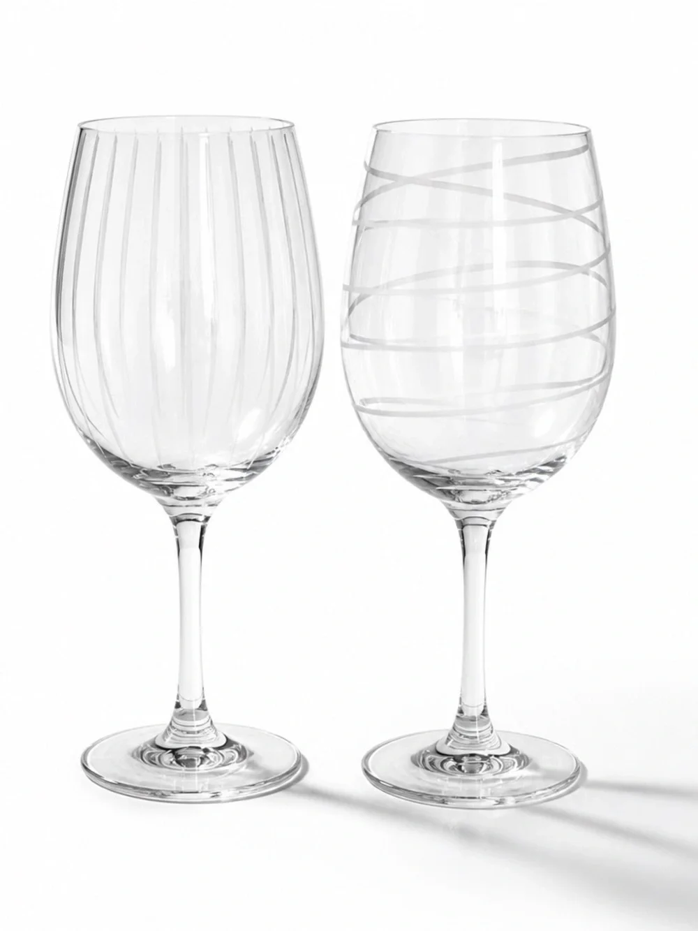 Mikasa Cheers Collection, Etched White Wine Glasses, Set Of 2 Stripes Swirls